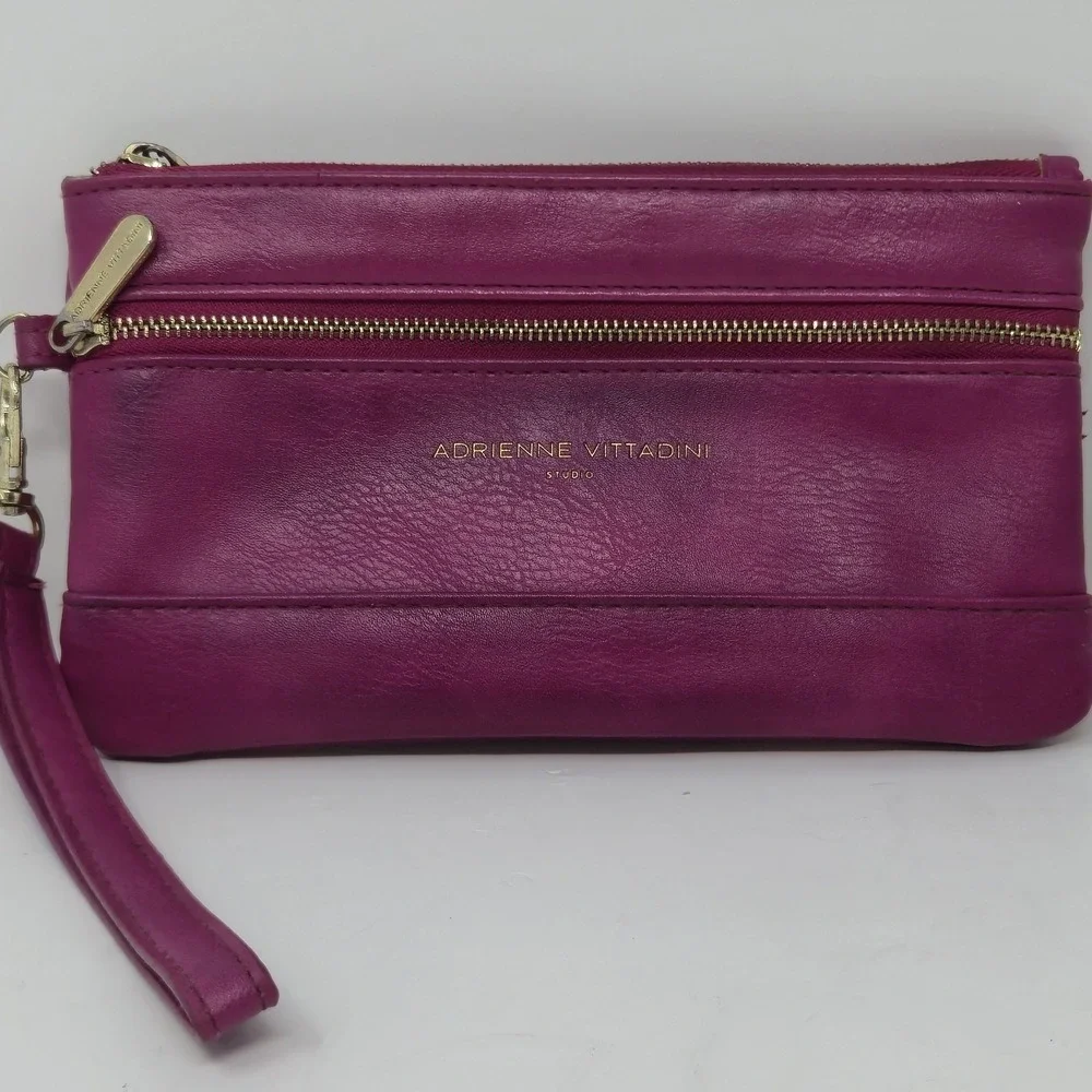 Adrienne Vittadini Studio Hot Pink Magenta Wristlet Clutch Pouch Zip Wallet